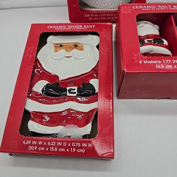 Holiday TIME Christmas Winter Ceramic Bundle Holder Salt And‎ Pepper Spoon Rest - Picture 3 of 11